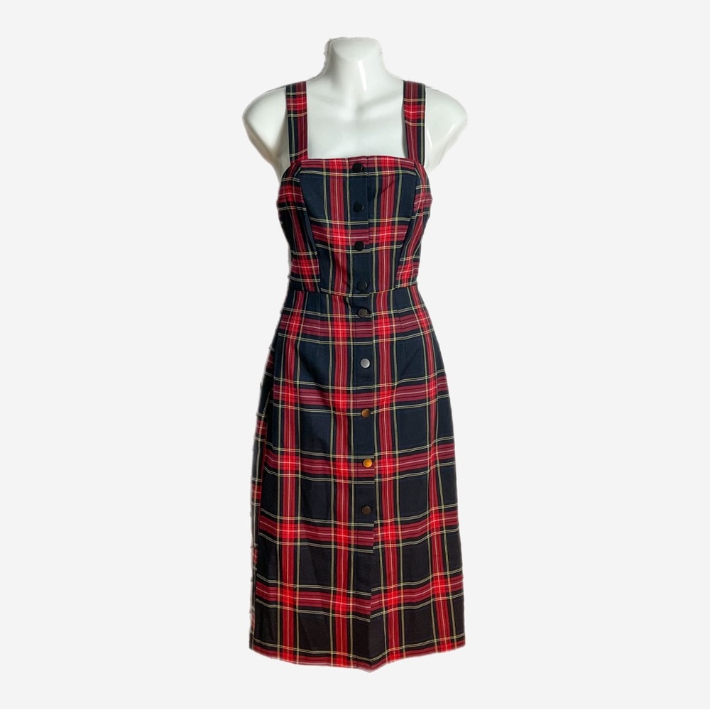 BNWT Bershka Tartan Check Dark Academia Midi Pinafore Wiggle Pencil Dress M / 10 - Picture 1 of 5
